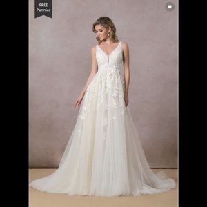Champagne & White Wedding Dress (Azazie Sorella)